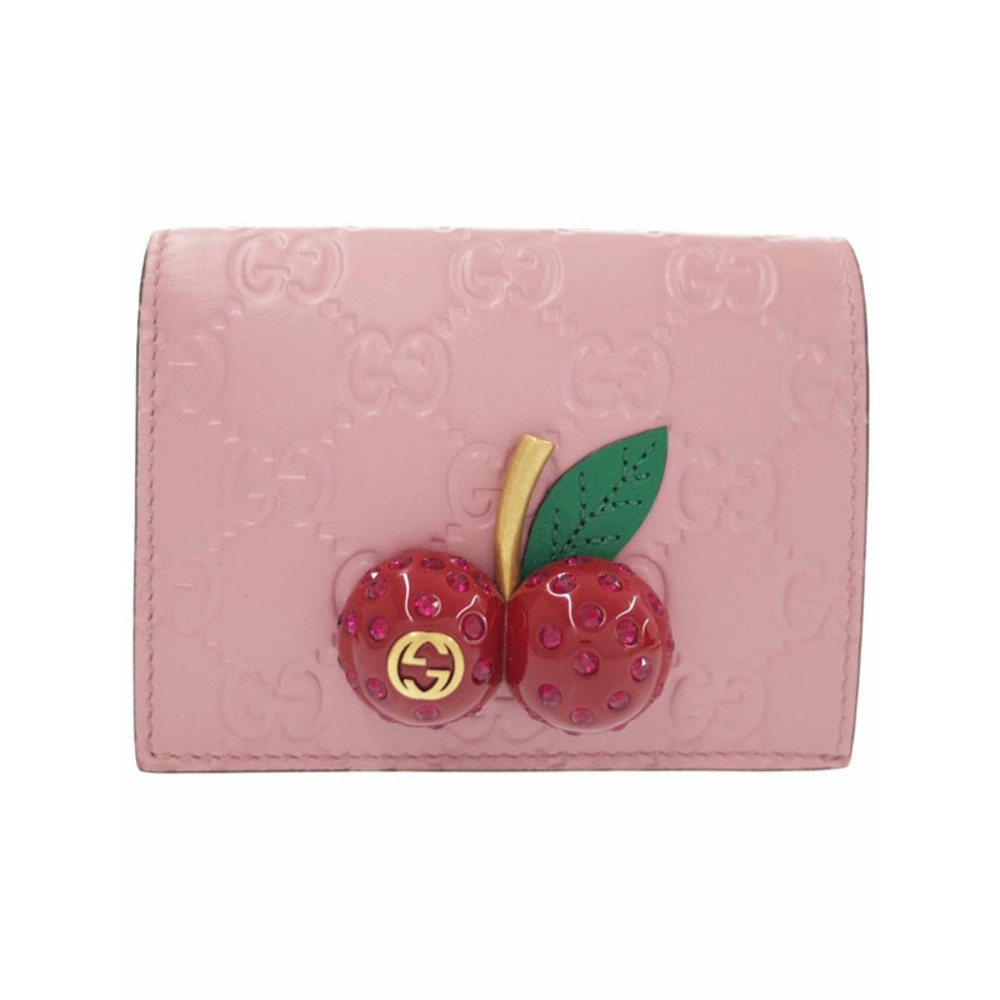 Gucci Guccissima Coin Bill Card Cherry Bi fold Short Wallet